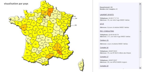 CRM - geomarketing- synthèses par pays et régions et départements